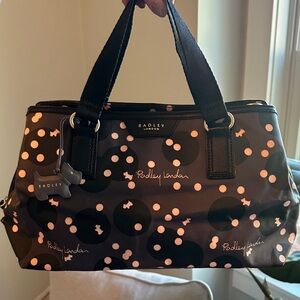 RADLEY LONDON Black Satchel with Pink Polka Dot Accents